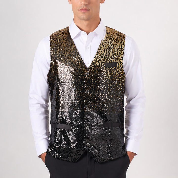 Men's Gold & Black Ombre Color Nightclub Sequin Vest - image 1
