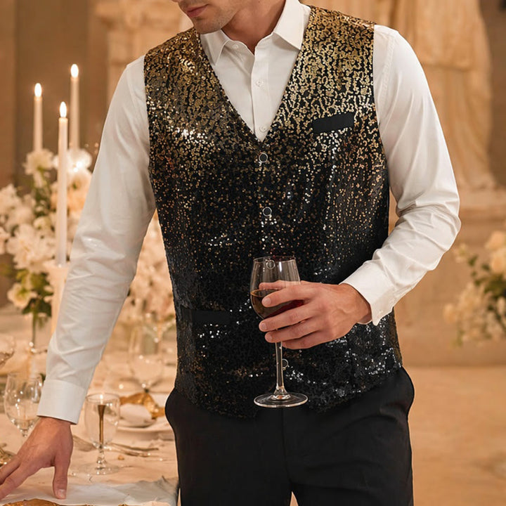 Men's Gold & Black Ombre Color Nightclub Sequin Vest - Gold & Black - 2XL - image 0