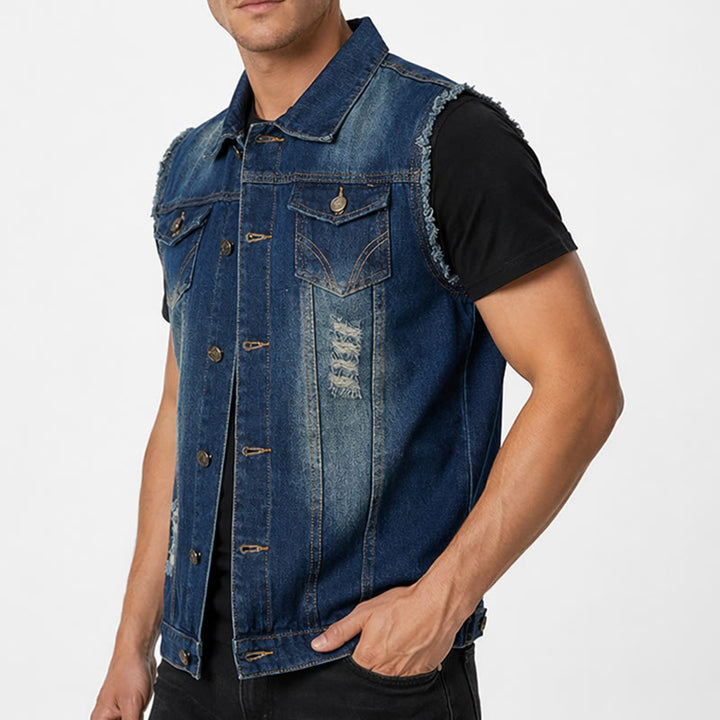 Vintage Washed Frayed Hem Trucker Denim Vest - image 3