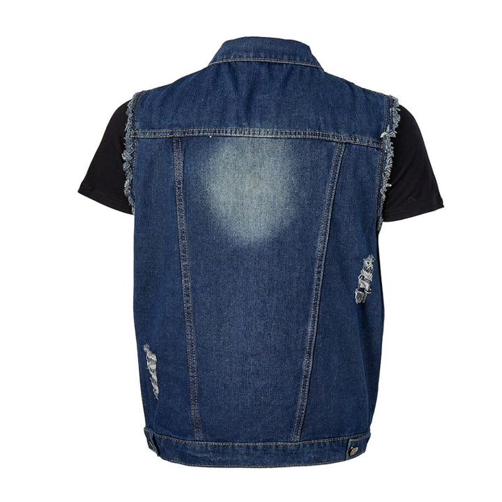 Vintage Washed Frayed Hem Trucker Denim Vest - image 10