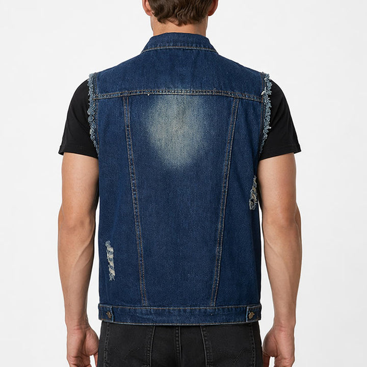 Vintage Washed Frayed Hem Trucker Denim Vest - image 2