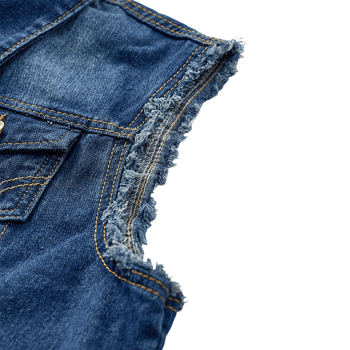 Vintage Washed Frayed Hem Trucker Denim Vest - image 8