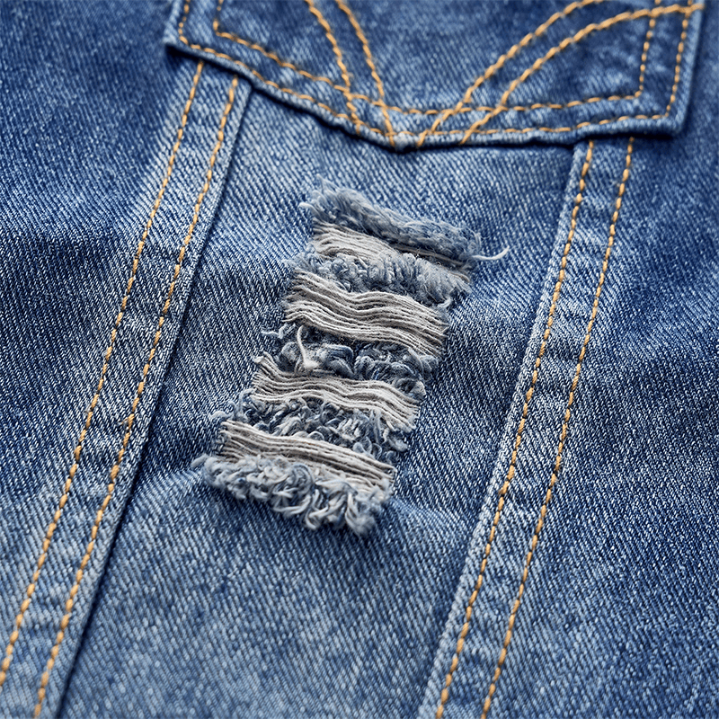 Vintage Washed Frayed Hem Trucker Denim Vest - image 6