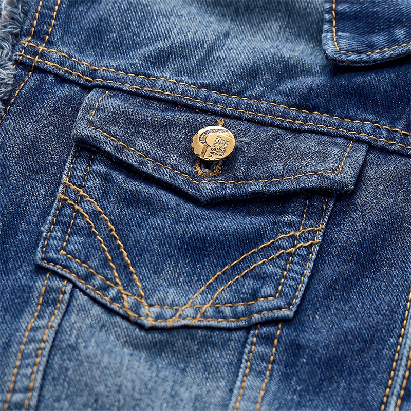 Vintage Washed Frayed Hem Trucker Denim Vest - image 7