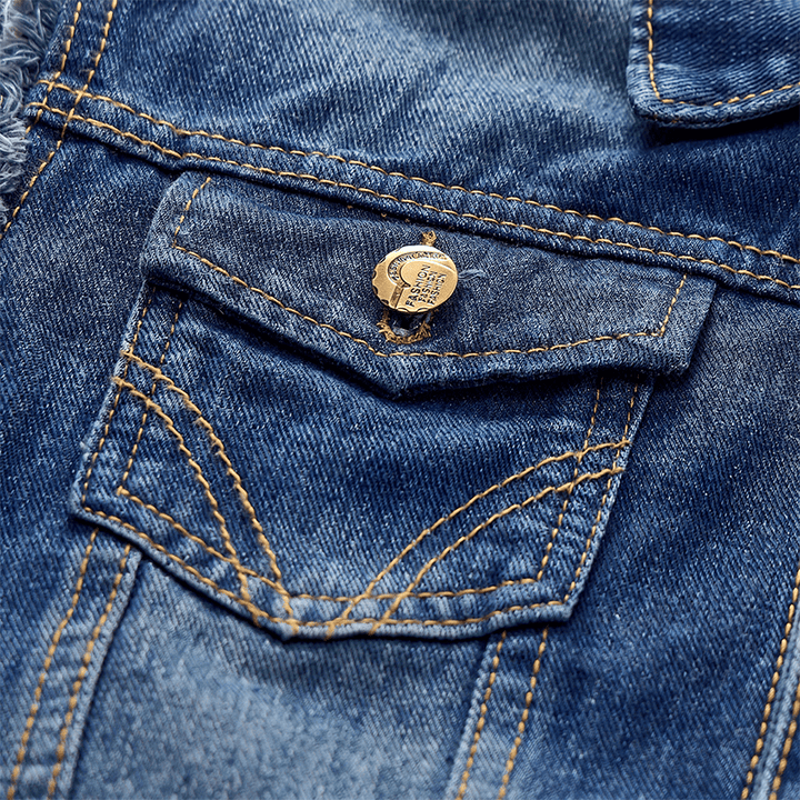 Vintage Washed Frayed Hem Trucker Denim Vest - image 7