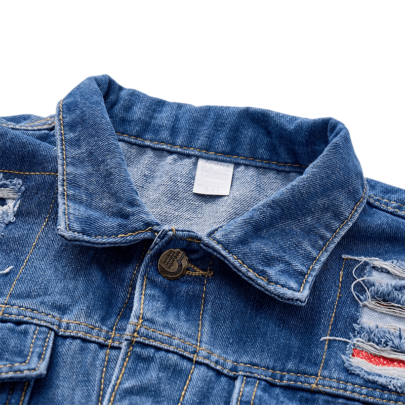 Blue Wash Destroyed Denim Vest With Patchwork - image 4