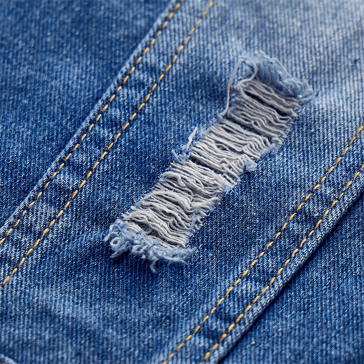 Blue Wash Destroyed Denim Vest With Patchwork - image 7