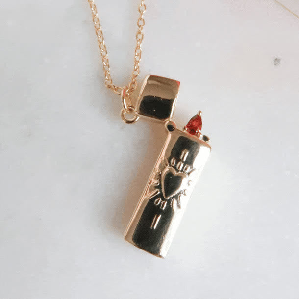Flaming Heart Lighter-Shaped Pendant Necklace - image 4