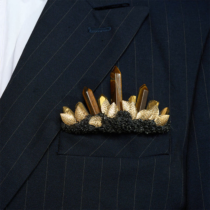 Handcrafted Natural Crystal Crown Pocket Square Brooch - image 1