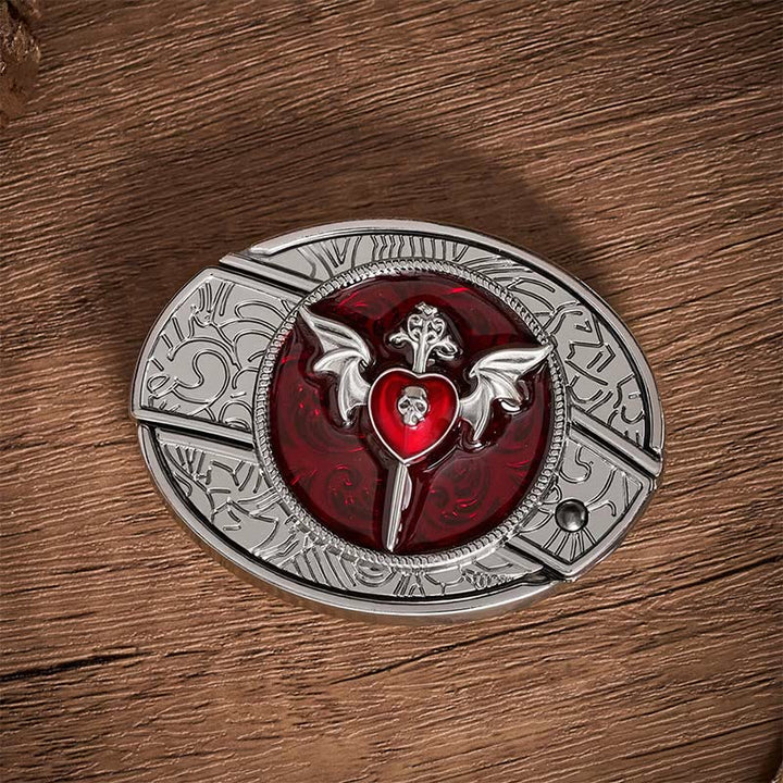 Wings & Dagger Red Heart DIY Hidden Folding Knife Buckle Leather Belt - image 10