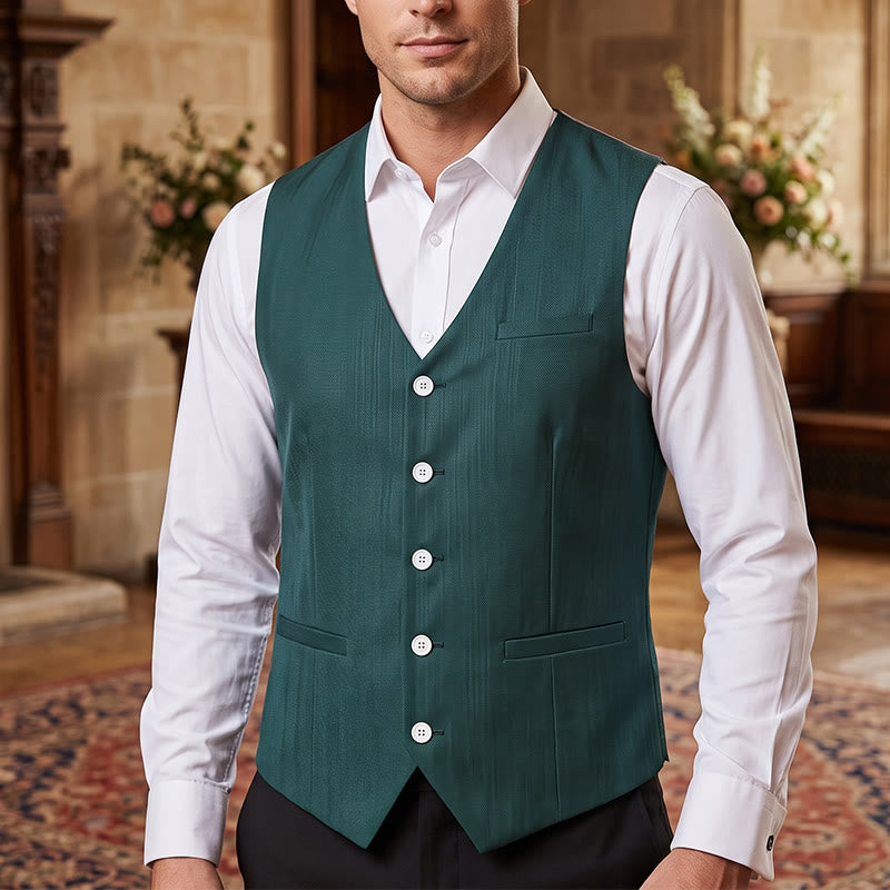 Men's Linen Blend Single Breasted Casual Vest - Green - 4XL - image 12