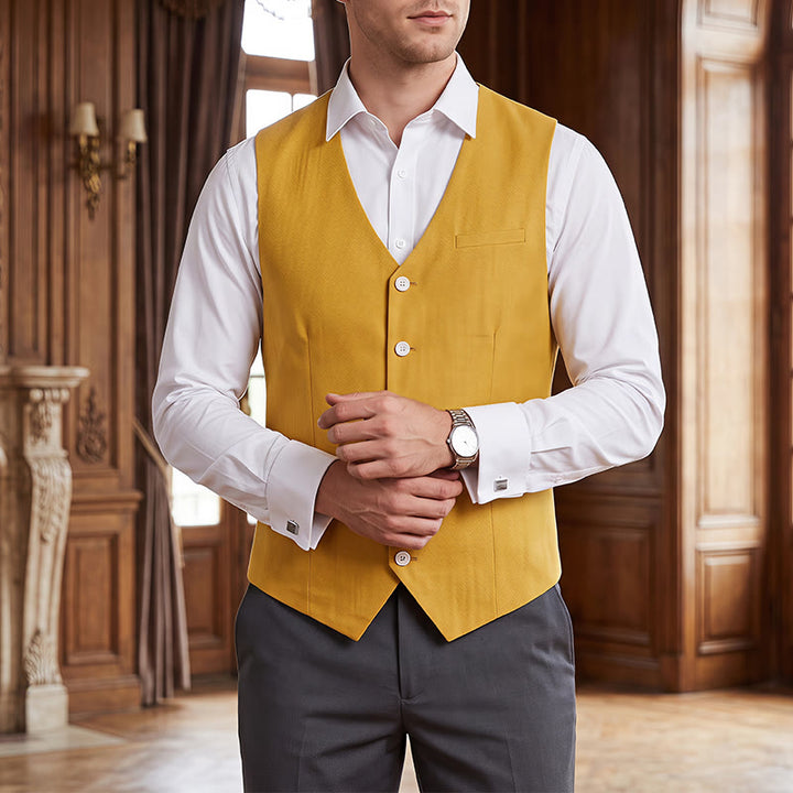 Men's Linen Blend Single Breasted Casual Vest - Yellow - 4XL - image 10