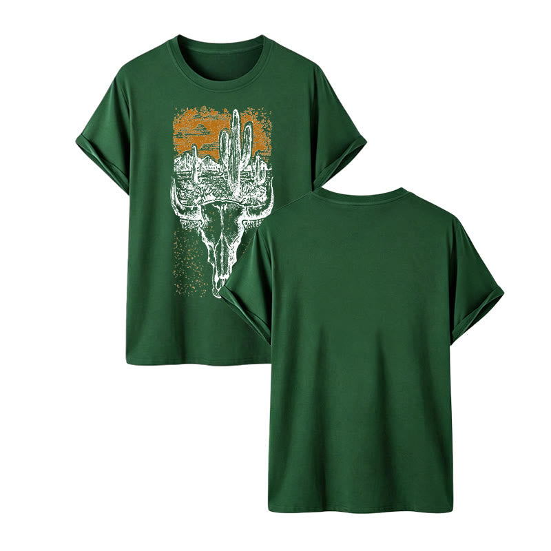Badlands Vibes Longhorn Skull & Cactus Western T-shirt - Dark Green - 2XL - image 13