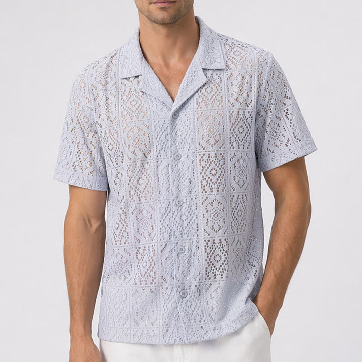 Men's Hollow Lace Cutout Breathable Summer Vacation Shirts - image 1