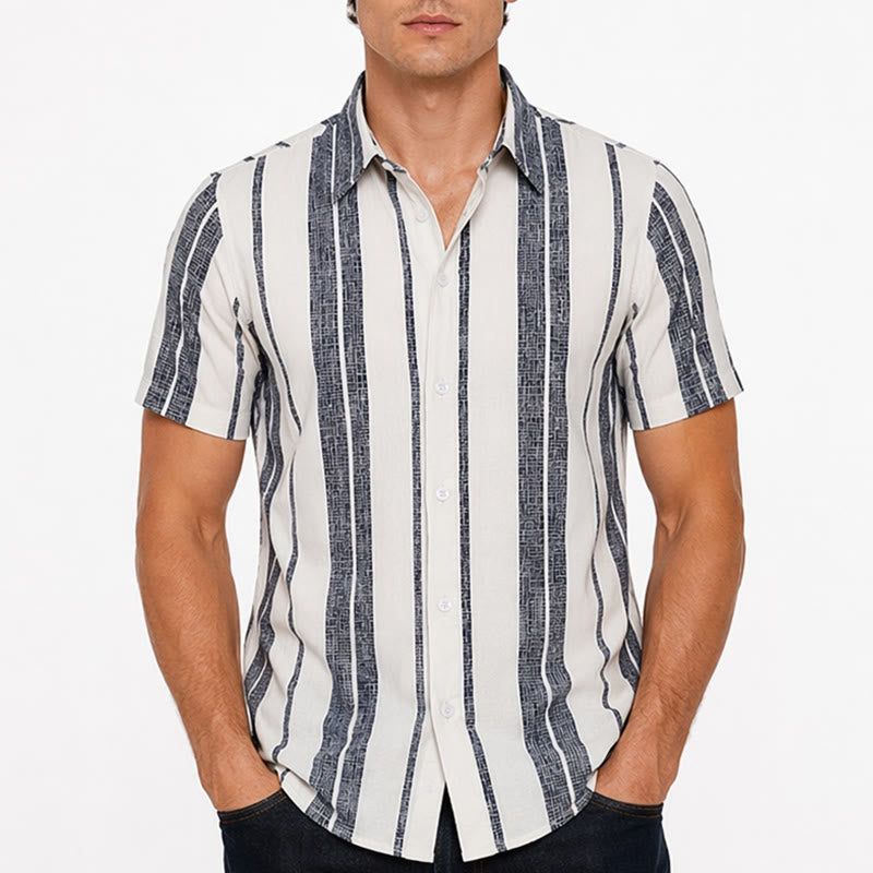 Tropical Resort Beach Summer Casual Striped Linen Shirt - image 1