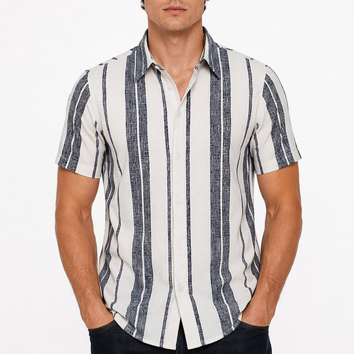 Tropical Resort Beach Summer Casual Striped Linen Shirt - image 1