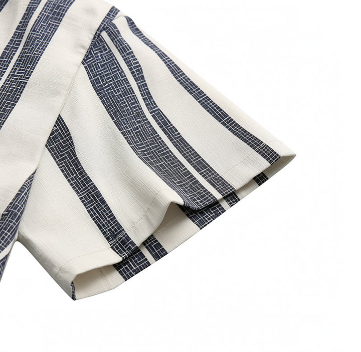 Tropical Resort Beach Summer Casual Striped Linen Shirt - image 8