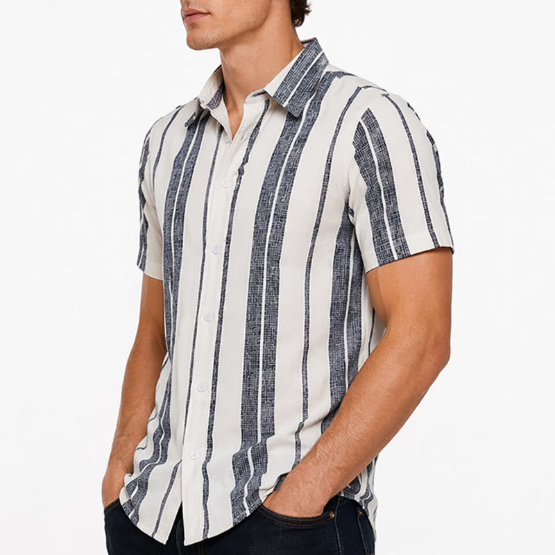 Tropical Resort Beach Summer Casual Striped Linen Shirt - image 3