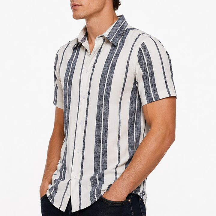 Tropical Resort Beach Summer Casual Striped Linen Shirt - image 3
