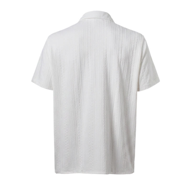 White Textured Resort Wear Jacquard Weave Shirt - image 11