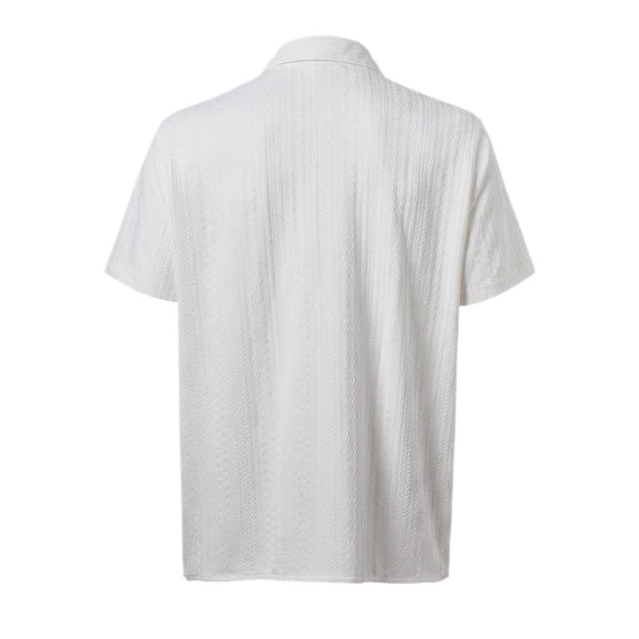 White Textured Resort Wear Jacquard Weave Shirt - image 11