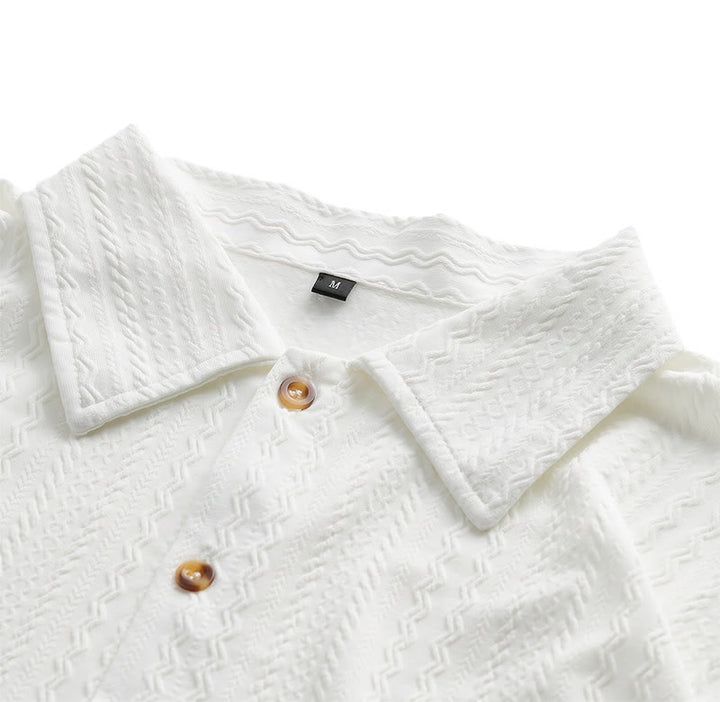 White Textured Resort Wear Jacquard Weave Shirt - image 4