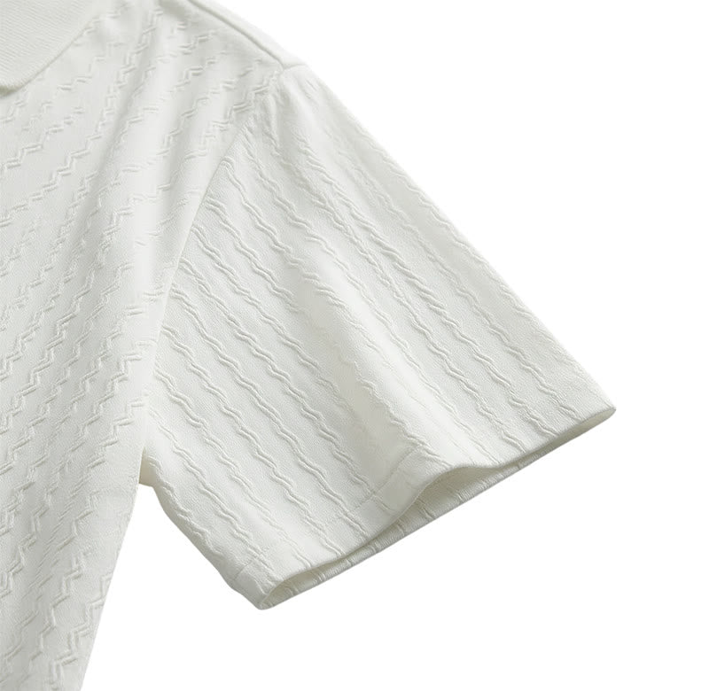 White Textured Resort Wear Jacquard Weave Shirt - image 9