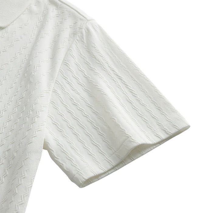 White Textured Resort Wear Jacquard Weave Shirt - image 9