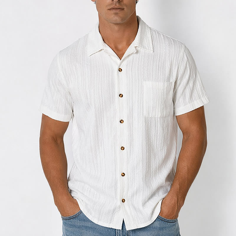 White Textured Resort Wear Jacquard Weave Shirt - image 1