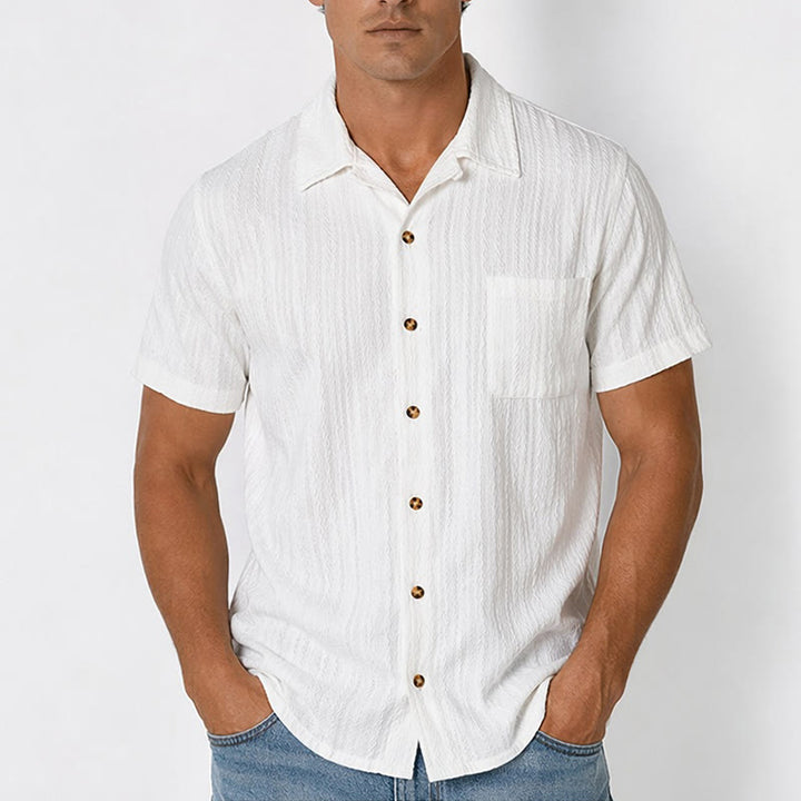 White Textured Resort Wear Jacquard Weave Shirt - image 1