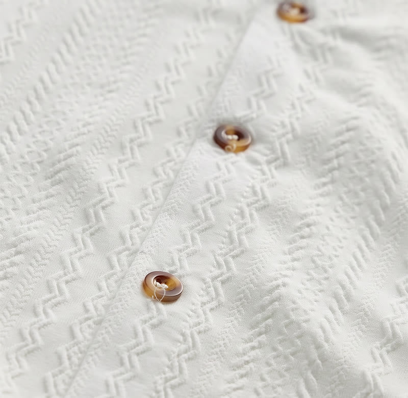 White Textured Resort Wear Jacquard Weave Shirt - image 5