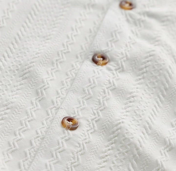 White Textured Resort Wear Jacquard Weave Shirt - image 5