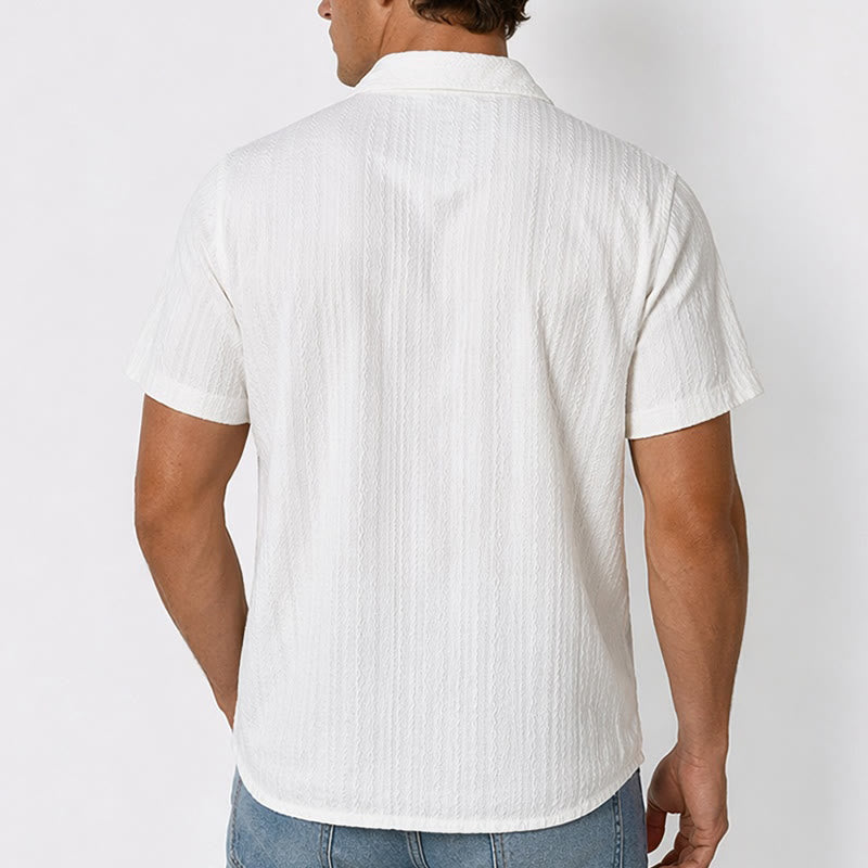 White Textured Resort Wear Jacquard Weave Shirt - image 2