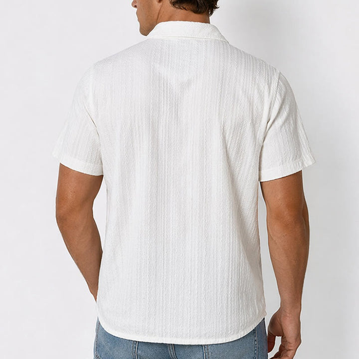 White Textured Resort Wear Jacquard Weave Shirt - image 2