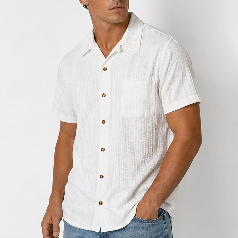 White Textured Resort Wear Jacquard Weave Shirt - image 3