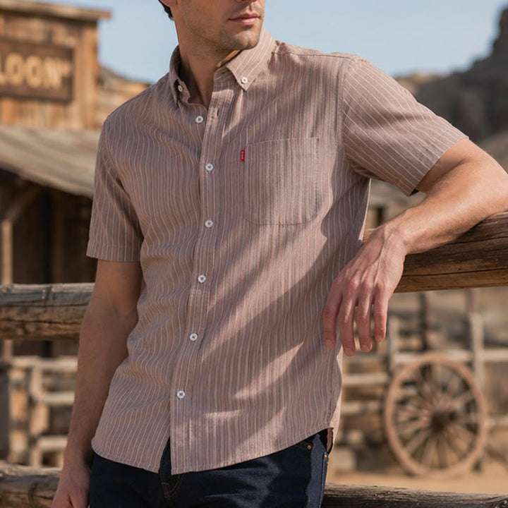 Work To Weekend Everyday Striped Cotton Shirt - Khaki - 4XL - image 7