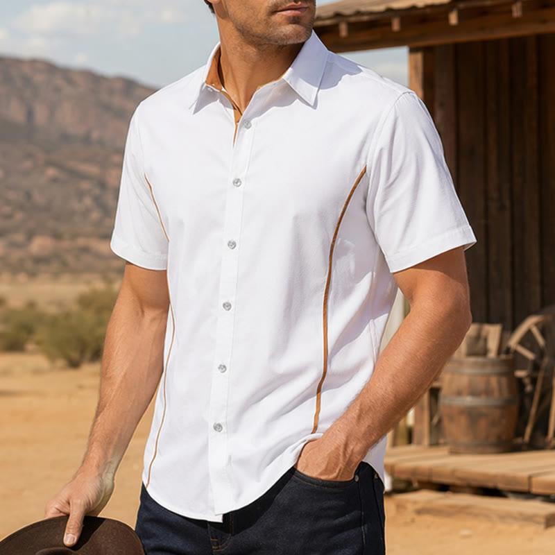 Men's Trendy Two-Tone Contrast Trim Cotton Shirt - White - 2XL - image 5