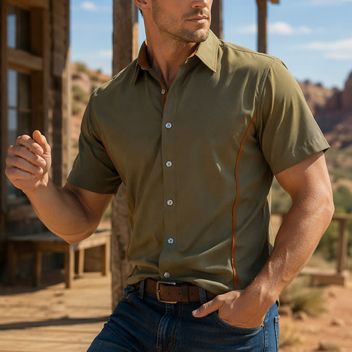 Men's Trendy Two-Tone Contrast Trim Cotton Shirt - Army Green - 2XL - image 4