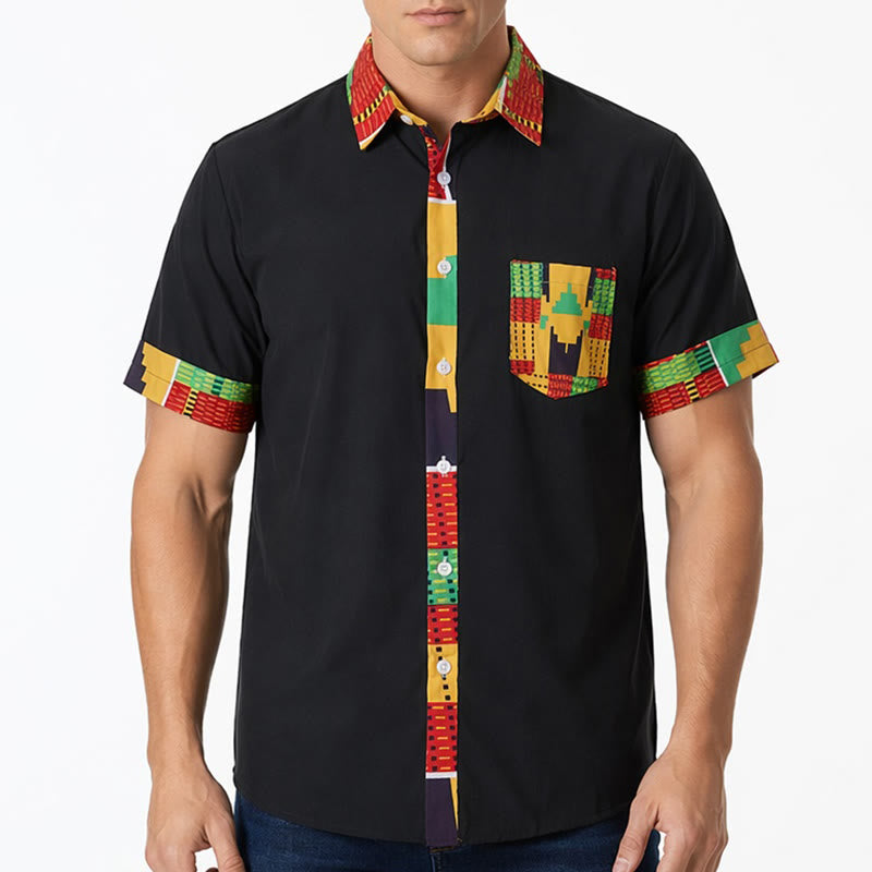 Men's Ethnic Print Patchwork Festival Statement Shirt - image 2