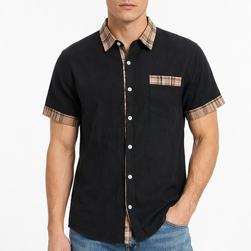 Men's Vintage Style Plaid Patchwork Cotton Shirt - image 1