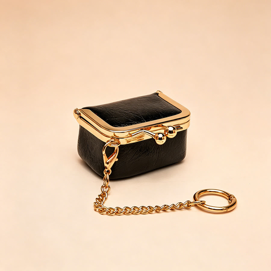 Mini Kiss Frame Bag Charm Small Coin Purse Keychain - Black - image 6