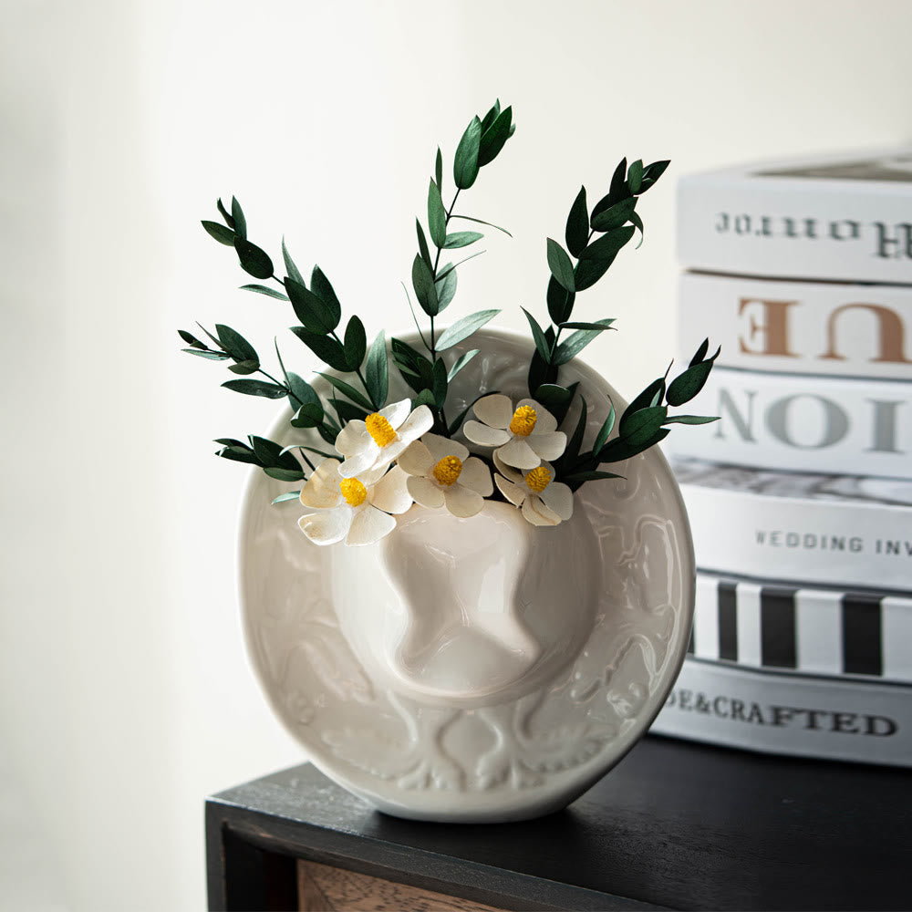 Cowboy Hat Ceramic Wall Vase - White - image 2