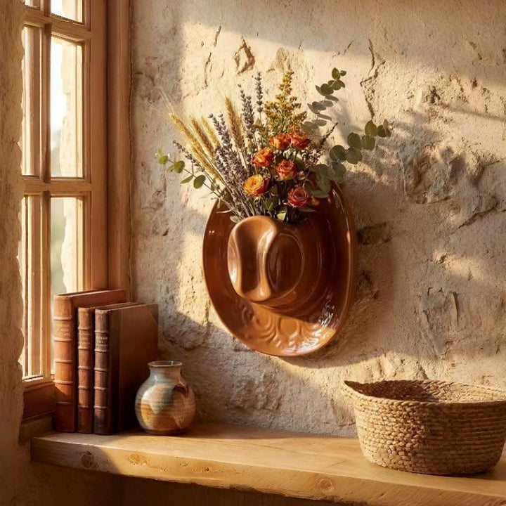 Cowboy Hat Ceramic Wall Vase - image 1