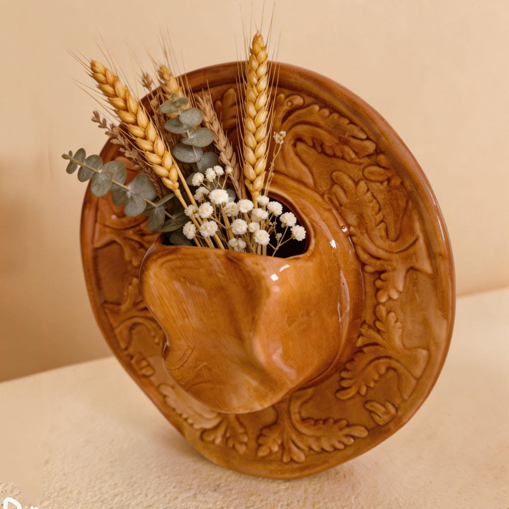 Cowboy Hat Ceramic Wall Vase - Brown - image 0