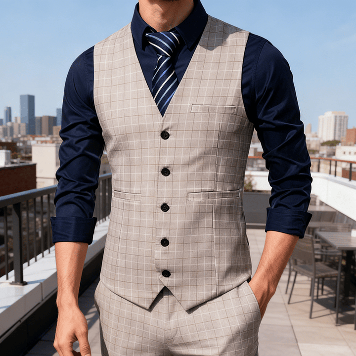 Men's Classic Grid Formal Business Casual Suit Vest - Camel - 3XL - image 6