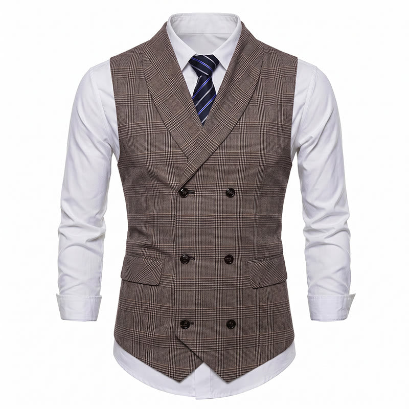 Men's Business Plaid Double Breasted Corduroy Suit Vest - image 9