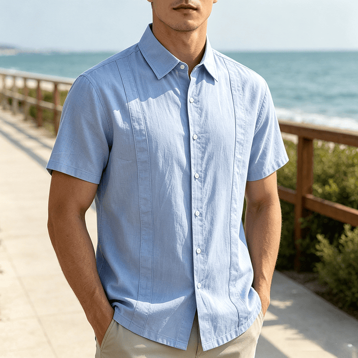Men's Minimalist Solid Ramie Breathable Summer Casual Cotton Shirt - Light Blue - 3XL - image 0