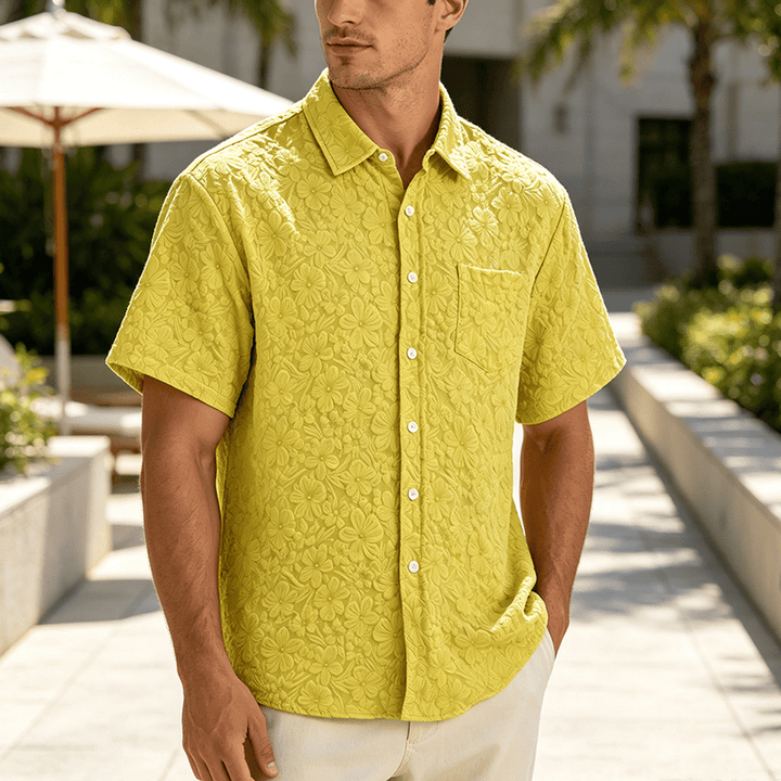 Men's Floral Holiday Summer Daily Casual Textured Cotton Shirts - Yellow - 3XL - image 4