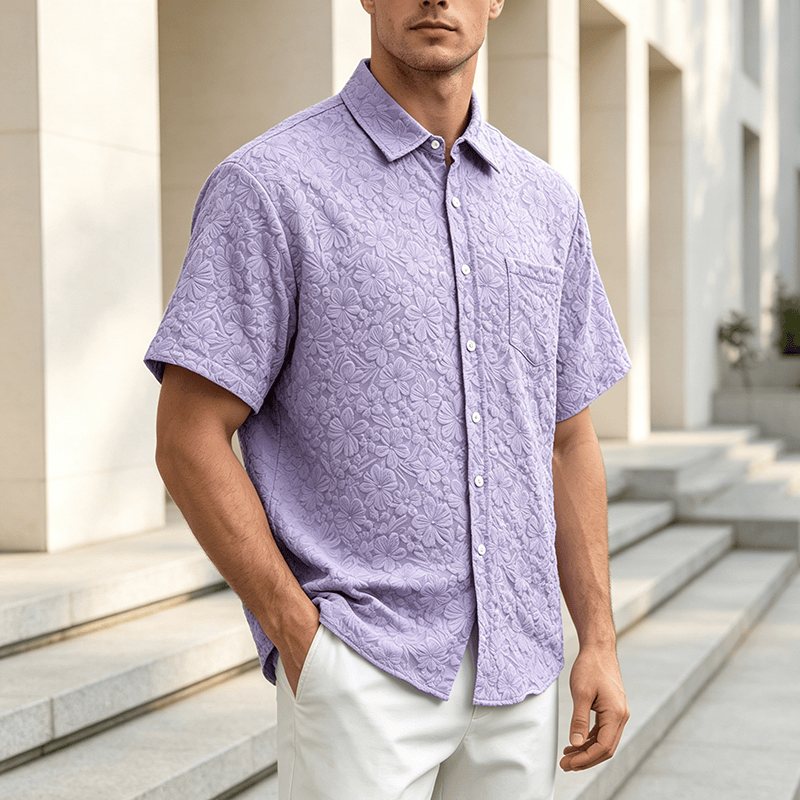 Men's Floral Holiday Summer Daily Casual Textured Cotton Shirts - Purple - 3XL - image 5