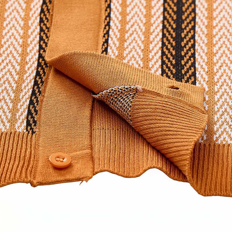 Men's Vintage Summer Block Striped Jacquard Polo Knitted Shirt - image 7